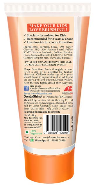 DENTOSHINE GEL TOOTHPASTE FOR KIDS-ORANGE 80G DM