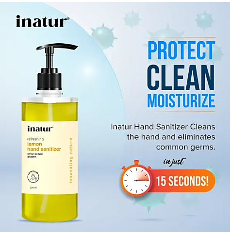 INATUR REFRESHING HAND SANITIZER GEL 500ml. LAMON FLAVOR